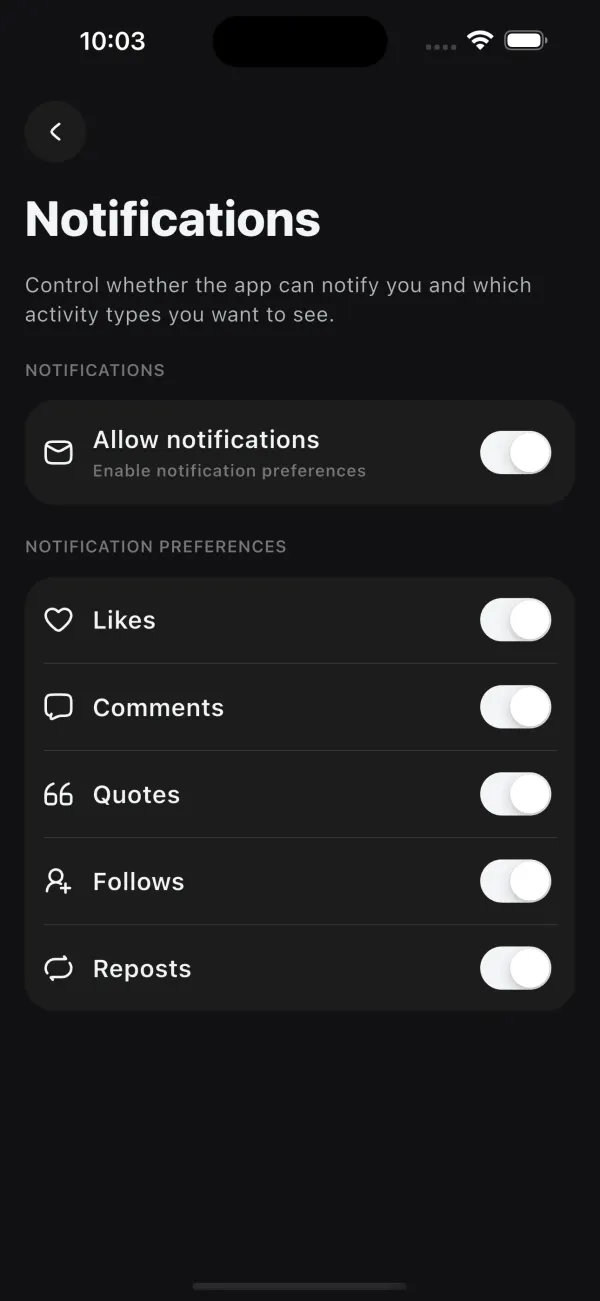Notification preferences with per-type toggles