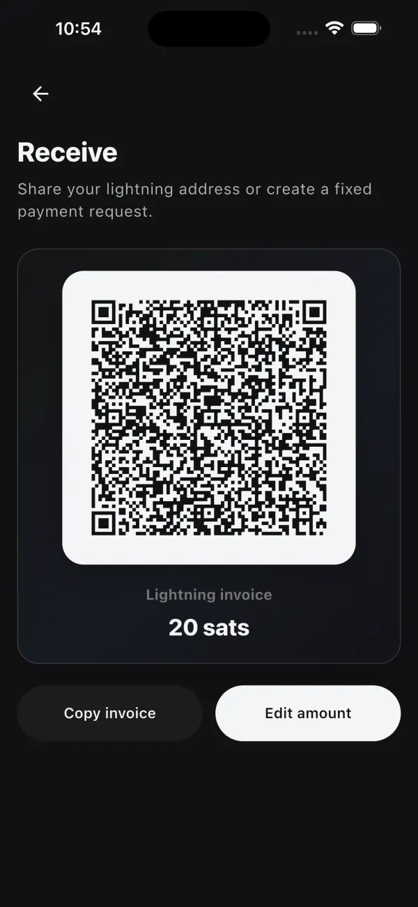 Receiving sats with a Lightning invoice QR code